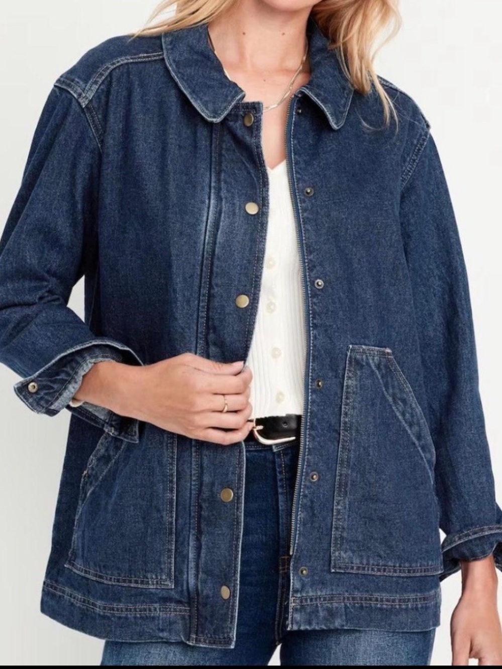 Old Navy Relaxed Denim Chore Coat Barn Jacket Dark Jean Fisherman Women’s 3X